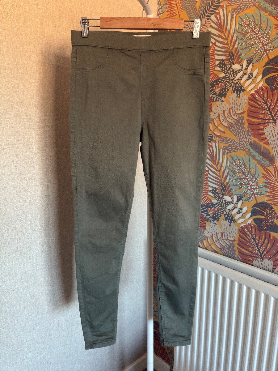 M&S Soft Khaki Green Stretch Jeggings High Waist Size 12 Regular